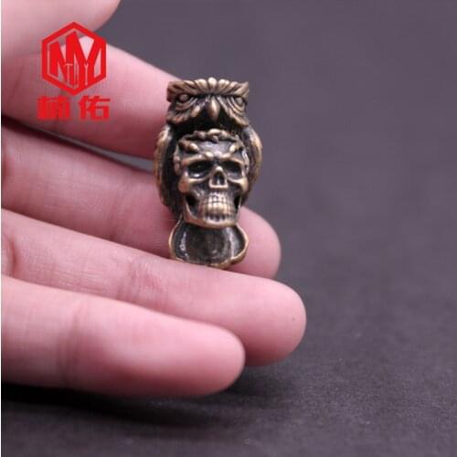 EDC Tools Brass Owl Skull Lanyard Paracord Knife Bead Keychain Tool Flashlight Pendant