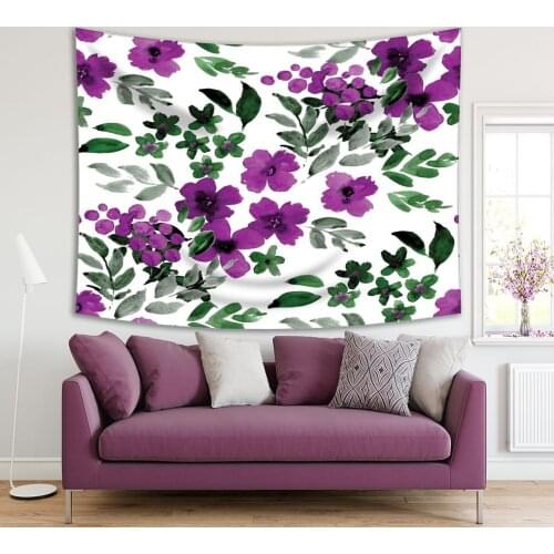 Tapestry Ditsy Flower Branches Leaves with Summer Meadow Wildflower Pattern Printed Purple Green
