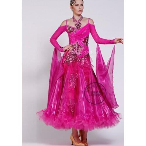 Customize pink standard Waltz tango Fox trot Quick step ballroom dress competition woman back cutout lady girl