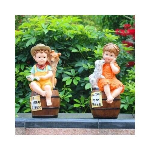 Rustic artificial Children sculpture resin kids craft outdoor decoration 2pcs/lot garden decor home Ornaments