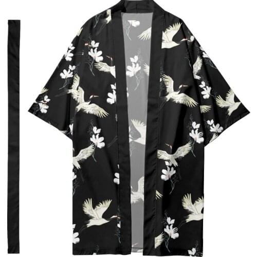 Oversize 6XL Crane Flower Printed Japanese Street Samurai Harajuku Long Style Kimono Cardigan Women Men Cosplay Yukata Tops