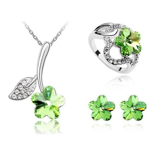 JS S136 Crystal Necklace Set High Quality Olive Green Jewelry Sets Nickel Free Women Party Jewelry Sets