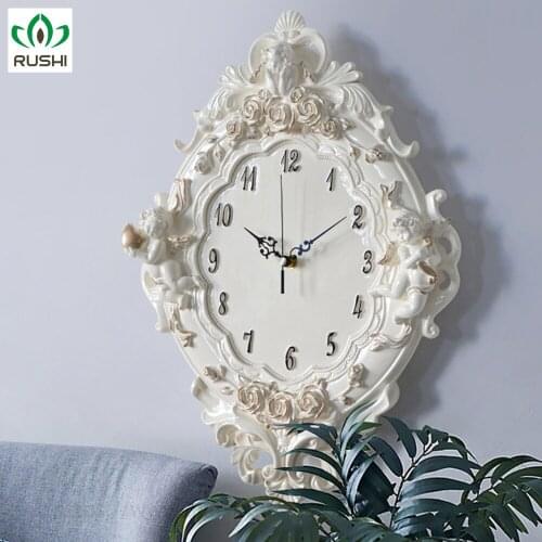 Creative decor European Retro resin Pastoral quartz clock Mute style Muted fashion rose flower round wall for gift Support