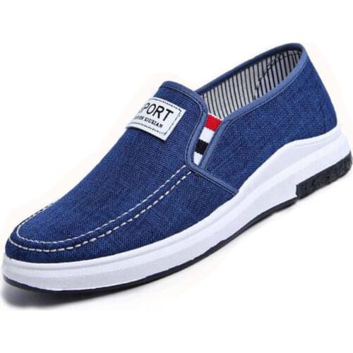 Mens denim canvas shoes low-top elastic band casual shoes breathable linen shoes