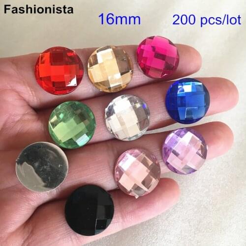 200 pcs -16mm Round Flat Back Acrylic Rhinestone Beads,Plastic Faceted Rhinestone Cabochon,Jewelry Supplies,- Free Shipping,WW