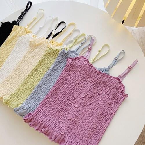 Summer Knitted Sexy Pleated Women Tank Tops Ice Silk Causal Sleeveless Crop Tops with Edible Tree Fungus Solid Basic Camisoles