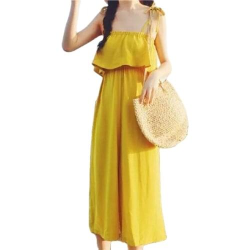 Fashion Summer Suspenders Womens Casual Suit Jumpsuit Female 2021 New All-Match Nine-Point Pants Loose Wide-Leg Pants Women