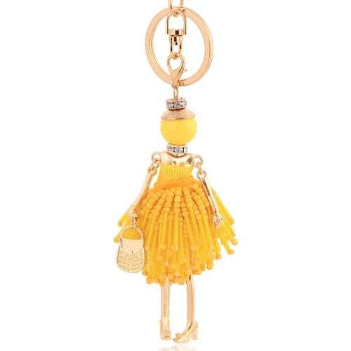 Trendy yellow crystal keychain for women & men unisex jewelry tassel key ring chain cute lovely doll keyring