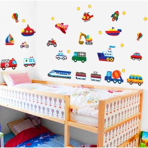 Cartoon Vehicle Wall Stickers for Kids Room Boys Bedroom Decoration Childrens Wallpaper for Home Interior Decals for Furniture