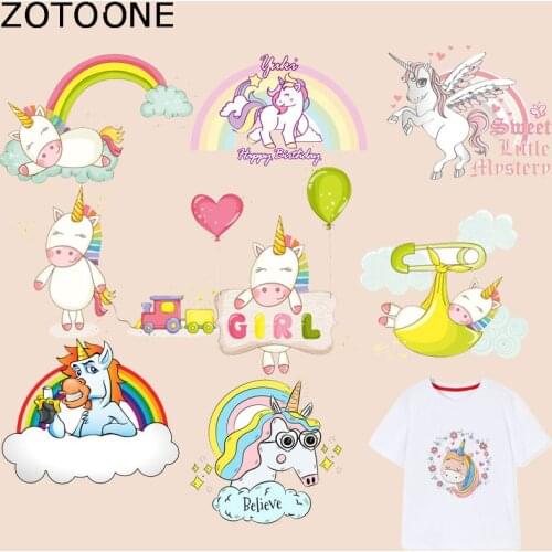 ZOTOONE Cartoon Animal Patch Unicorn Sticker Iron on Patches for Clothing T-shirt Heat Transfer Diy Accessory Appliques G