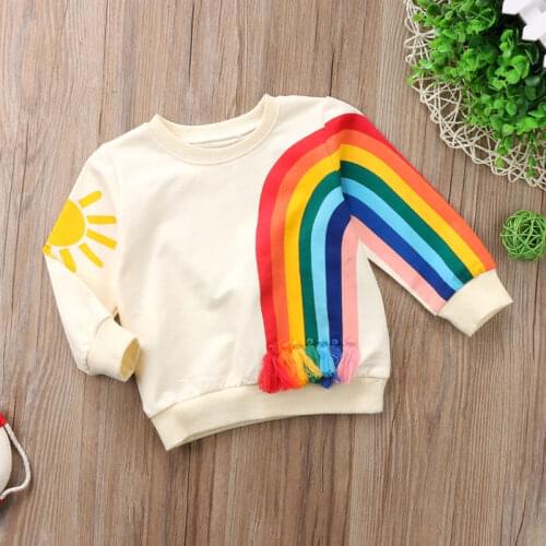 NEW casual Kids Baby Girls clothes Casual Rainbow colourful T Shirt Tassel Patchwork Cotton T-shirt Tops