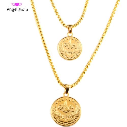 Stainless Steel Double Chain Charm Necklace Turkish Totem Pendant Necklace for Women and Men Luxury Jewelry Gift Wholesale