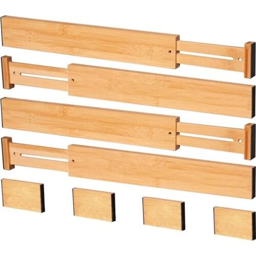 Drawer Divider Adjustable Bamboo (43-56 cm) Spring-Loaded Stretch Drawer Dividers Dresser Desk Organization System