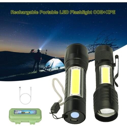 Rechargable Portable LED Flashlight COB+XPE LED Torch Waterproof Camping Lantern Zoomable Focus Light Flashlight