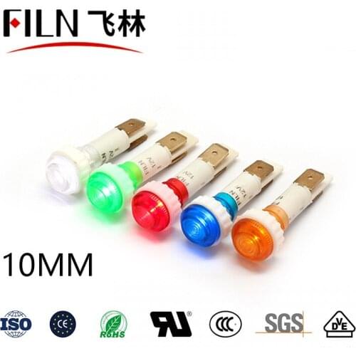 FILN YueQing thread plastic 10mm pilot lamp indicator lamp 24v 36v 12v 110v 220v with soldering pin