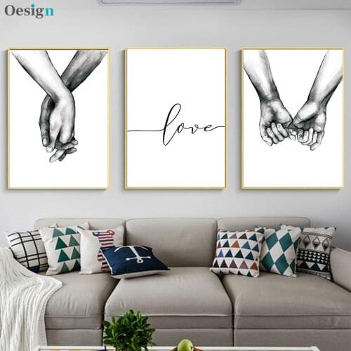 Nordic canvas painting poster hand in hand abstract black and white letter art hanging painting living room study decorationwall