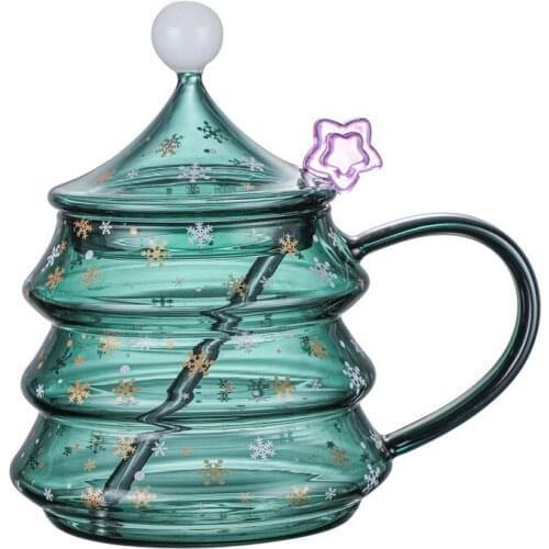 500ML 2021 New Year Christmas Tree Glass With Lid Transparent Coffee Milk Juice Cup Kid Gift Heat Resistant Unbreakable