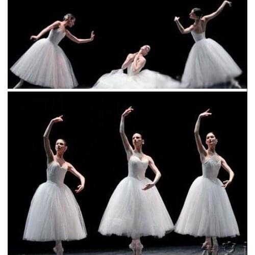 Adult Romantic Ballet Tutu Rehearsal Practice Skirt Swan Costume for Women Long Tulle Dress White pink black color Ballet Wear