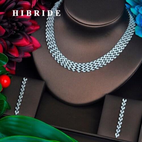 HIBRIDE Luxury Clear Micro Cubic Zirconia Pave Jewelry Sets For Women Bride Necklace Set Wedding Accessories Wholesale N-445