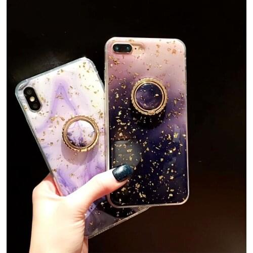 Luxury Gold Foil Bling Marble Ring Holder Phone Case For iPhone X XS Max XR 7 8 6 6s Plus Soft TPU Glitter Cover Coque Funda