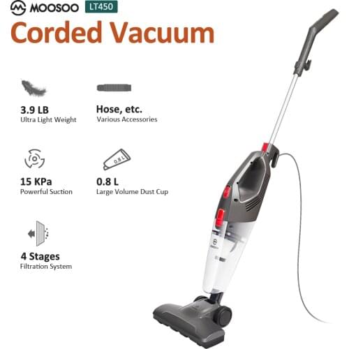 MOOSOO LT450 Handheld Vacuum Cleaner 4-in-1 Stick with HEPA Filters Lightweight Corded Stick Vacuum Cleaner for Hard Floor Pet