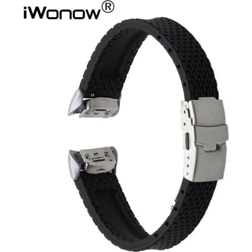 Silicone Rubber Watch Band + Quick Release Adapter for Samsung Gear Fit 2 SM-R360 Stainless Steel Safety Buckle Belt Wrist Strap