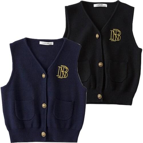 Toddler Boys Sweater Vests Autumn Fall England Style Girls Knitted Wear Waistcoat Childrens Winter Kids Clothes