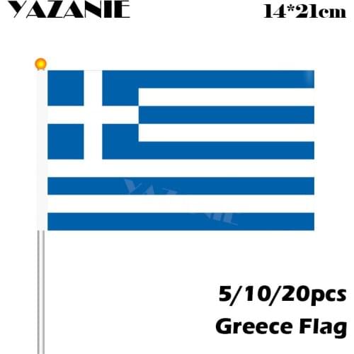 YAZANIE 14*21cm 5/10/20pcs Greek Flag Polyester Standard Flag Hand Waving Fags Quality Custom Hand Flag with Plastic Flagpoles