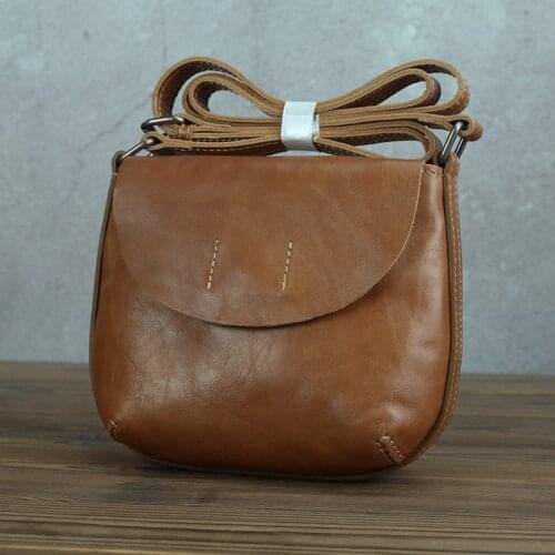Vintage 100% Natural Oil Wax Cow Leather Women Messenger Bags Genuine Leather Shoulder Sling Bag Beg