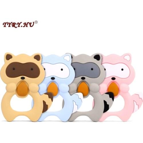 TYRY.HU 1 Piece Silicone Teethers Pendant Raccoon Baby Ring Teether BPA Free Silicone Chew Charms Baby Teething Teeth Gift Toys
