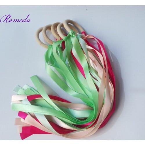20pcs/lot Wood Ring Toy Ribbon Hand Kites Waldorf Toy for Party Favor Pack
