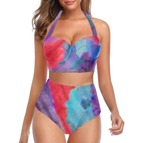 2021 Sexy Womens Polka Dot Print Bikini Set Beach Swimsuits Summer Ladies Push Up Padded High Waist Biquini Beachwear Swimwear