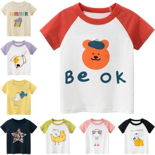 2020 Summer Baby Girls T-shirts Cotton Short Sleeve Tops Casual Lovely O-Neck Cartoon Print T Shirt Children Kids Clothes