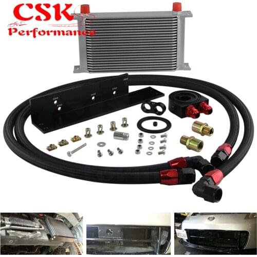22 ROW AN10 BOLT ON OIL COOLER KIT Fits For Nissan 03-08 350z Fairlady 09-14 370z BLACK / SILVER