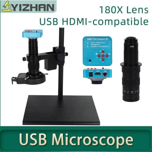 38MP HDMI USB 2K 60FPS Industrial Electronic Digital 180X Video Microscope Camera Set Fo Phone PCB CPU Soldering Watch Repair