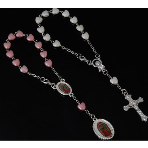 48pcs / Catholic Bracelet Heart-shaped Imitation Pearl Rosary Child Holy Communion Baby Baptism Catholic Gift Mini Rosary Commun