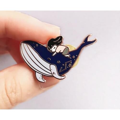 In The Whale on Sleeping Girl Hard Enamel Pin Fashion Cute Shark Cartoon Animal Medal Brooch Lapel Backpack Pins Jewelry Gift