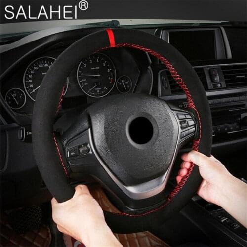 Suede Frosted Leather Back Standard Hand-sewn Steering Wheel Cover Car Steering Wheel Cover Skidproof Universal Car-styling