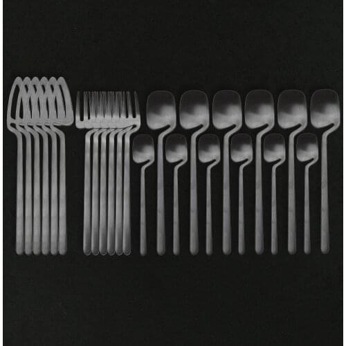 Black Matte 24Pcs Flatware Cutlery Set Stainless Steel Dinnerware Set Fork Coffee Spoon Silverware Set Kitchen Tableware