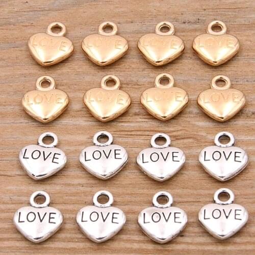 30PCS 10*12MM 2 Color Double Sided Letter LOVE Charms Hearts Pendant Metal Alloy For DIY Necklace Bracelet Earrings Marking