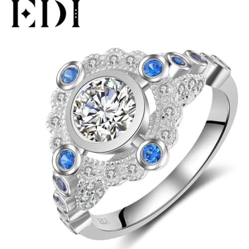 EDI Genuine Halo Moissanites Diamond Natural Sapphire 14k 585 White Gold Wedding Rings For Women Custom Jewelry