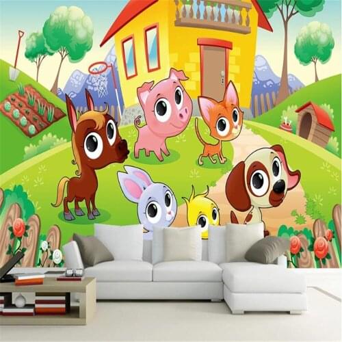 Customized 3D large wallpaper mural Nordic minimalist cartoon animal forest childrens room background wallpaper mural