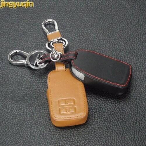 Jingyuqin 2 Buttons Leather Car Key Cover Case Key Bag for Toyota Camry Avalon Avalon RAV4 Land Cruiser Styling