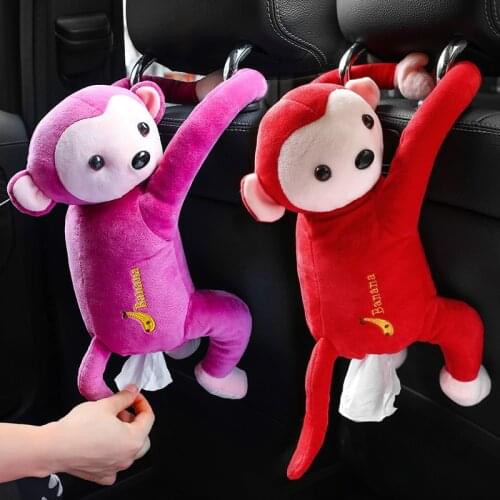 Creative Pippi Monkey Tissue Box Car Supplies Stuffed Animal Tissue Pump Hanging Type Car Seat Back Pumping Box Cartoon