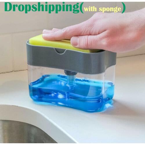 Kitchen Soap Dispenser With Sponge Box For Automatic Sponge Scrubber Plastic Dishwashing Liquid Detergent Sponge Rack Storage