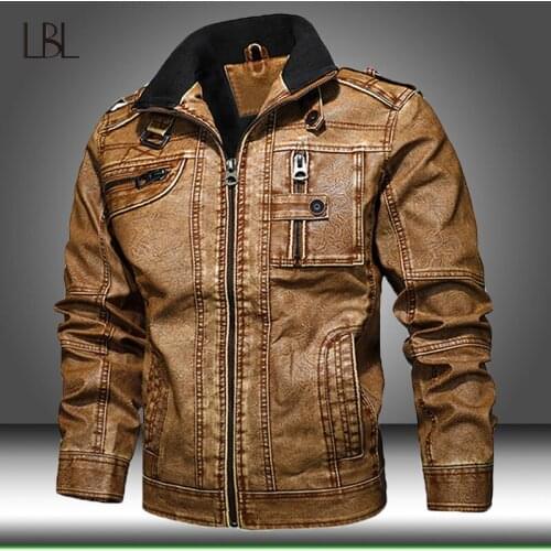 Leather Jacket Male Winter Motorcycle PU Jackets Men Stand Collar Casual Retro Windbreaker Man Warm Outwear Clothes Oversize 7XL