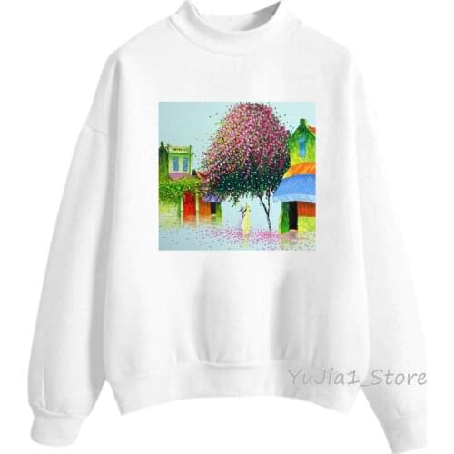 Harajuku kawaii hoodie watercolor tree print korean style streetwear hoodies for women custom sweatshirts winter warm hoody
