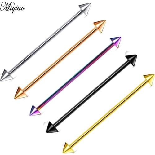 Miqiao 2pcs Fashion New Stainless Steel Pointed Cone Long Rod Earrings Exquisite Body Piercing Jewelry
