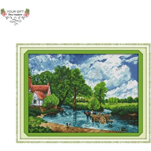 Joy Sunday F868 Free Shipping Counted and Stamped Home Decor Wading In A River Needlepoints Embroidery Cross Stitch Kits