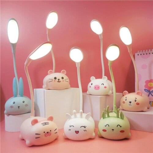 Cartoon Cute Pet Animal Bear Pig Cat Dog Usb Recharge Battery Led Table Night Light Child Eye Protection Warm White Desk Lamp